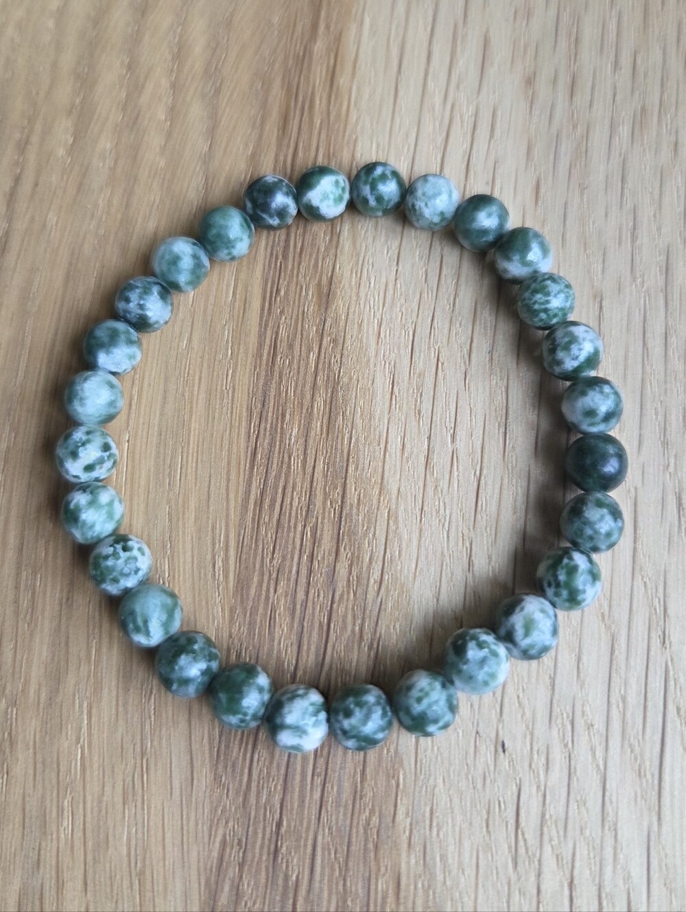 Green Tree Agate Beaded Stretch Bracelet | Handmade